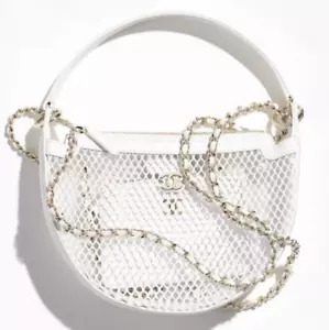 New CHANEL 25S Mesh Net COCO Gold CC White Purse Clutch with CHAIN Bag RECEIPT - Picture 1 of 22