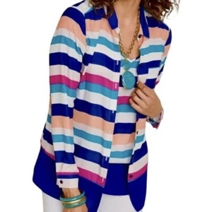 Chico's Twin Set Bold Stripe Print Long Sleeve Woven Pattern Multi Size 1(Small) - Picture 1 of 9
