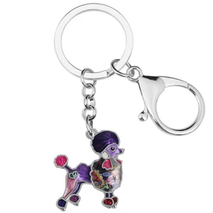 Enamel Alloy Floral Cute Poodle Dog Keychains Pets Jewelry Key Ring Charms Gifts - Picture 1 of 11