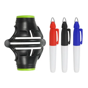 Golf Ball Marker Stencil 360° Triple Line Alignment Tool with Pens Black/ Green - Picture 1 of 7