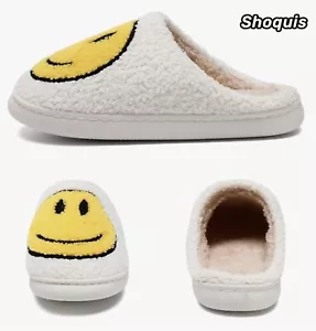 Smile Smiley Happy Face Soft Cozy Fluffy Cute Indoor Shoes Slippers Size 37-38 - Picture 1 of 8