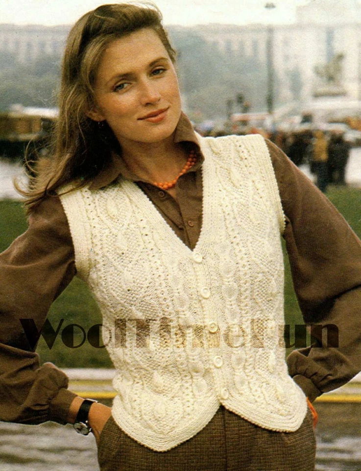 Knitting Pattern Womens Aran Cable Waistcoat. 32 - 40 Inch Bust. - Image 1 of 1