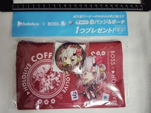 hololive Nakiri Ayame Can badge and pouch BOSS COFFEE novelty 2024 SEP. - Picture 1 of 4