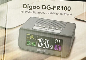 DIGOO DG-FR100 FM RADIO ALARM CLOCK WITH WEATHER REPORT BLACK 140X107X55MM - Picture 1 of 2
