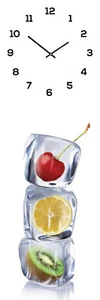 Wanduhr aus Glas 20x60cm Uhr als Glasbild Eiswürfel Obst Früchte Küche Deko - Bild 1 von 4