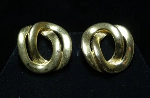 Monet Gold Toned Round Clip On Earrings Vintage Sparkle - Picture 1 of 1