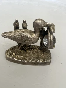 Wapw Pewter Stork with Crystal Figurine - Picture 1 of 4