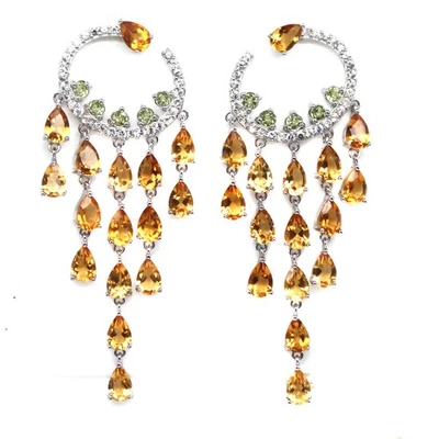 Plata de ley 925 4 x 6 mm. Pendientes de citrino, peridoto y circón amarillo dorado Foto 1 de 4