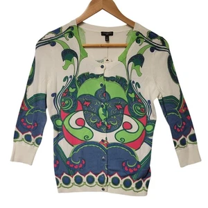 Neu mit Etikett Talbots leichte Strickjacke künstlerisch Blumenmuster Oma Kern Übergang Größe SP - Bild 1 von 7