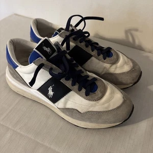 Polo Ralph Lauren Shoes Train 89 RARE  Mens Sz 9 EU 42 White Blue Sneakers - Picture 1 of 16