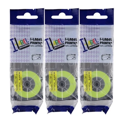 Cartucho de fita amarelo fluorescente 3PK XR-12FYW para etiqueta Casio KL-60 EZ 12mm - Imagem 1 de 4