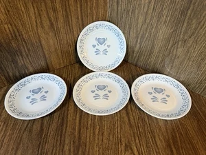 4 Plates Dishes Corning Corelle Blue Hearts 6 3/4" Dessert White Sponge Country - Picture 1 of 6