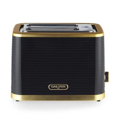 Salter Palermo 2-Slice Toaster Wide Slot Defrost Reheat Cancel Black Gold 930W - Image 1 of 4