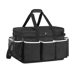 Cleaning Organizer Tote Bag with Hard Bottom and Multiple Wall Pockets - Picture 1 of 10