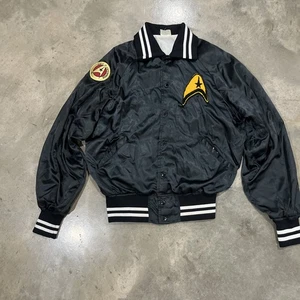 Vintage Star Trek Men’s Large Made In The USA Black Satin Jacket With Patches - Picture 1 of 11