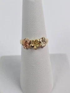 14K dreifarbiger gelber Rot Weißgold Hawaii Plumeria Blume Ring Größe 6,75 - Bild 1 von 10