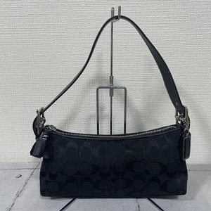 COACH 6371 East West Demi Baguette Bag Signature Handbag Black Canvas Purse - Picture 1 of 12