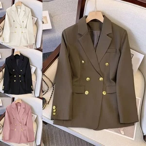 Classic Women's Long Sleeve Blazer with Functional Metal Buckle Design - Picture 1 of 42