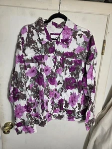 Lucy & Laurel White Purple Floral Linen Lightweight Jacket Plus Size 3X - Picture 1 of 6