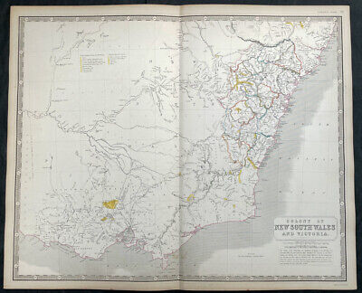 1856 Johnston Large Antique Map Goldfields Of New South Wales Victoria Australia • 411.05£