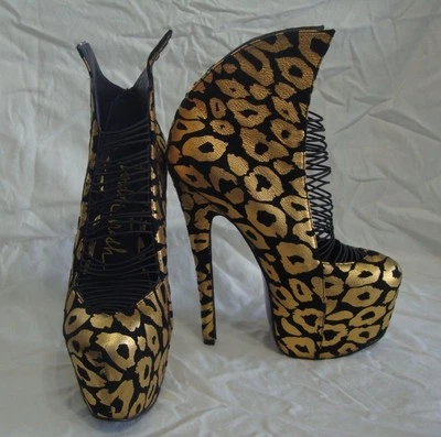 London Trash Crime Cheetah Platform Stiletto High Heel Shoes 6.5 Leather Leopard - Image 1 of 4