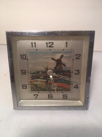 ANTIQUE VINTAGE AUTOMATION DECO PAINTED DUTCH WINDMILL WIND-UP CLOCK Cover