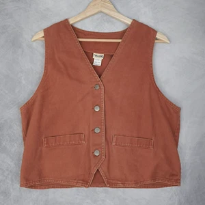 Chaleco Vintage Mujer Grande Terracota Naranja Denim Estrella Botón Cuello en V Chaleco - Imagen 1 de 16