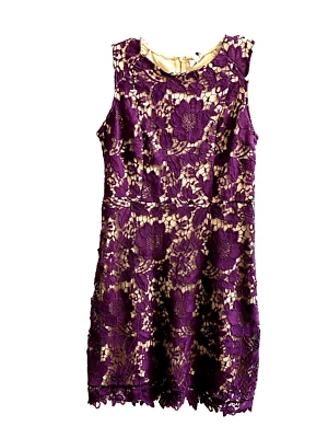 Camisa eci New York vestido cintura renda roxa floral bege nude malha forrada zíper 6 - Imagem 1 de 4