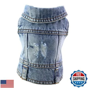 Pet Clothes Dog Jeans Jacket Cool Puppy Denim Dog Shirts for Small Medium Dog - Picture 1 of 5