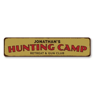 Hunting Camp Retreat & Gun Club Sign, Personalized Hunters Name - Aluminum - Picture 1 of 4