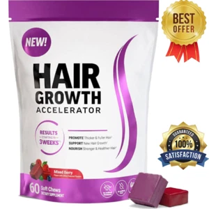 Hair Growth Gummies - Promote Thicker Fuller Hair - Mixed Berry - 60 Soft Chews - Picture 1 of 11