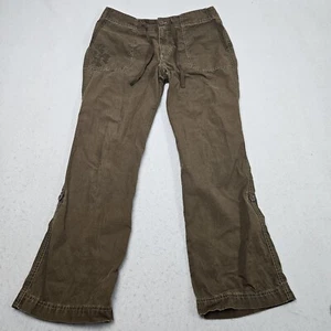 Eddie Bauer Cargo Pants Sz 12 Brown Tan Embroidered Flower Roll Tab Mid Rise - Picture 1 of 9