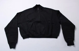 Skims Women's Cotton Fleece Cropped 1/2 Zip Pullover DM3 Onyx Large NWT - Picture 1 of 4