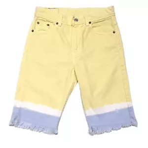 Vintage Levi's Dyed Denim Bermuda Shorts Youth 16 (26x10) Yellow Blue Y2K Rare - Picture 1 of 8