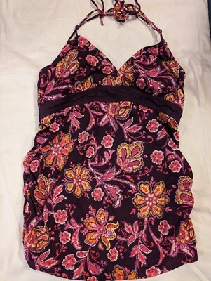 Топ танкини для материнства средний с цветочной подкладкой фиолетовый и розовый пейсли - Изображение 1 из 4