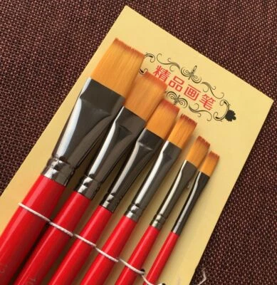 [EF] 6PCS 25cm Fine Nylon Hair Brushes Flat Head Paint Pen Oil Paint DIY Tools  - Image 1 of 4