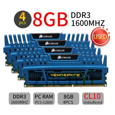Corsair Vengeance 32GB 4x8GB DDR3 1600MHz PC3-12800 CL10 DIMM Memory SDRAM Blue - Image 1 of 4
