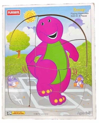 Playskool Barney Wooden Puzzle Playing Hopscotch 328-14 Vintage Purple Dinosaur - Image 1 of 4