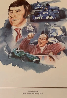"Fast Lane To Fame Jackie Stewart y Stirling Moss Print 14"" X 14,5"" Elf Car 5" Foto 1 de 4