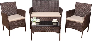 4-Piece Outdoor Patio Set - Rattan Cushioned Chairs & Table - Balcony/Porch/Lawn - Picture 1 of 12