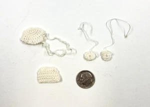 Miniature Doll Accessories Artisan Hand Knitting Christine Adams Cap Bonnet Set - Picture 1 of 5