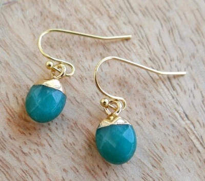 Pendientes Chapados en Oro Calcedonia Azul Plata de Ley Cuelga Tachuela Día de la Madre Foto 1 de 4