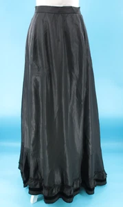 VTG Womens Antique Edwardian Late 1800s Black Skirt W/ Ruffle & Velvet Trim Sz M - Picture 1 of 19