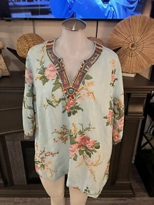 Soft Surroundings Merielle C•1 floral Tunic Top Blouse Size L P - Picture 1 of 10