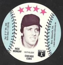 1976 MSA Discs  ORBAKER'S Ice Cream Lids  Rick Monday CHICAGO CUBS  EX-MINT+   A