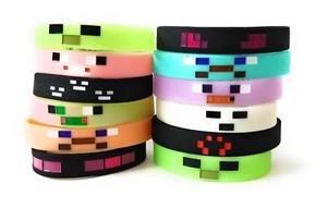 MINING PIXELATED Bracelets Kids Birthday Party Favors - GLOW IN THE DARK (12 pk) - Picture 1 of 5