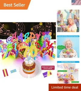 Biglietto PopUp Compleanno Musicale 70°, Candela Luce Colorata Soffiabile Carte 3D con... - Foto 1 di 9