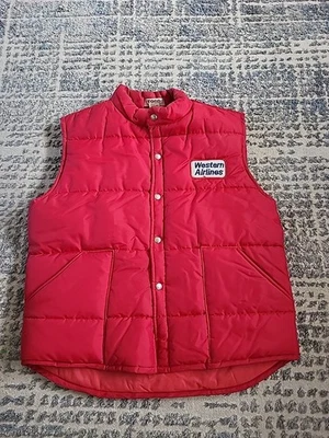 Vintage Western Airlines PUFFY VEST Logo Patch Nylon Puffer Winter Ski 1X - Image 1 of 4