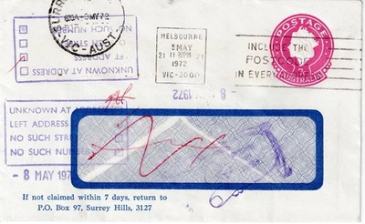 1972 Cover, embossed 7c Q.E.II stamp, postmarked: Melbourne Vic. & Slogan + (C) - Image 1 of 4