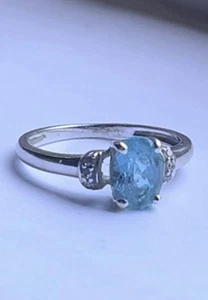9ct White Gold Marquise Aquamarine &Diamond Ring - Size I - Picture 1 of 5